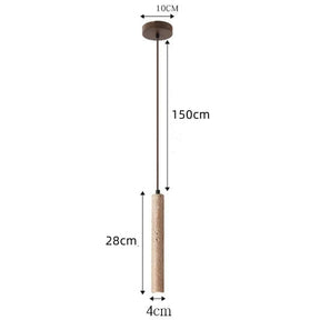 Pendente de Teto Tubular Slim em Pedra Travertino Natural G4 5W Bivolt Estilo Japonês para Quarto e Sala de Jantar