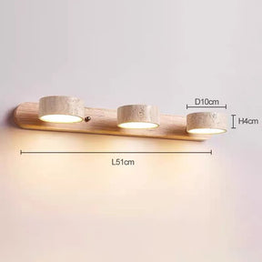 Arandela de Parede em Pedra Travertino e Madeira LED Luz Quente Bivolt Wabi-Sabi Rotativa para Banheiro e Quarto