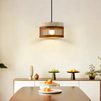 Pendente de Teto em Travertino Natural e Ripas de Madeira E27 Bivolt Estilo Oriental para Sala de Jantar e Quarto
