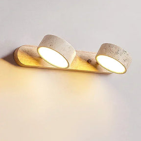 Arandela de Parede em Pedra Travertino e Madeira LED Luz Quente Bivolt Wabi-Sabi Rotativa para Banheiro e Quarto