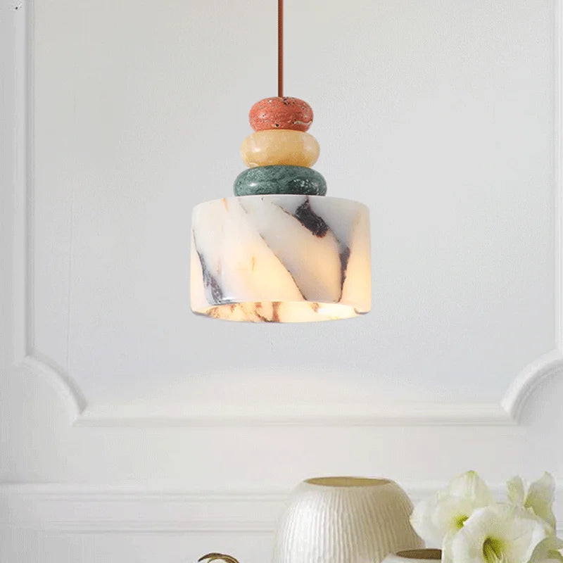 Pendente de Teto em Pedra Natural Mármore Colorido E27 Bivolt para Quarto e Sala de Jantar