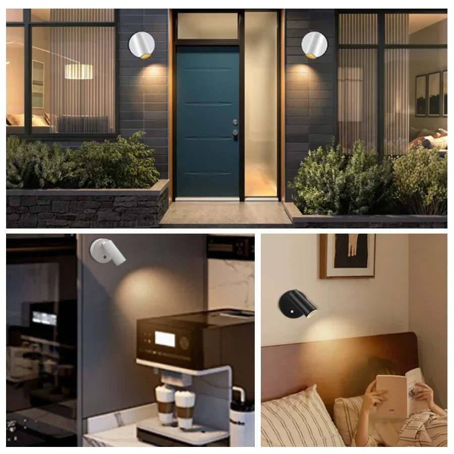 Arandela de Parede Magnética Recarregável USB LED COB Tricolor Touch para Ambientes Internos e Externos