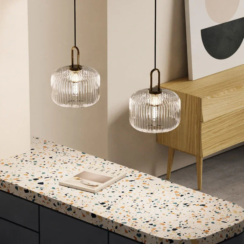 Pendente de Teto em Vidro Trabalhado e Ferro E27 Bivolt Estilo Japonês para Sala de Jantar e Quarto