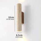 Arandela de Parede Tubular em Pedra Travertino e Madeira G9 Bivolt Wabi-Sabi Bidirecional para Quarto e Sala