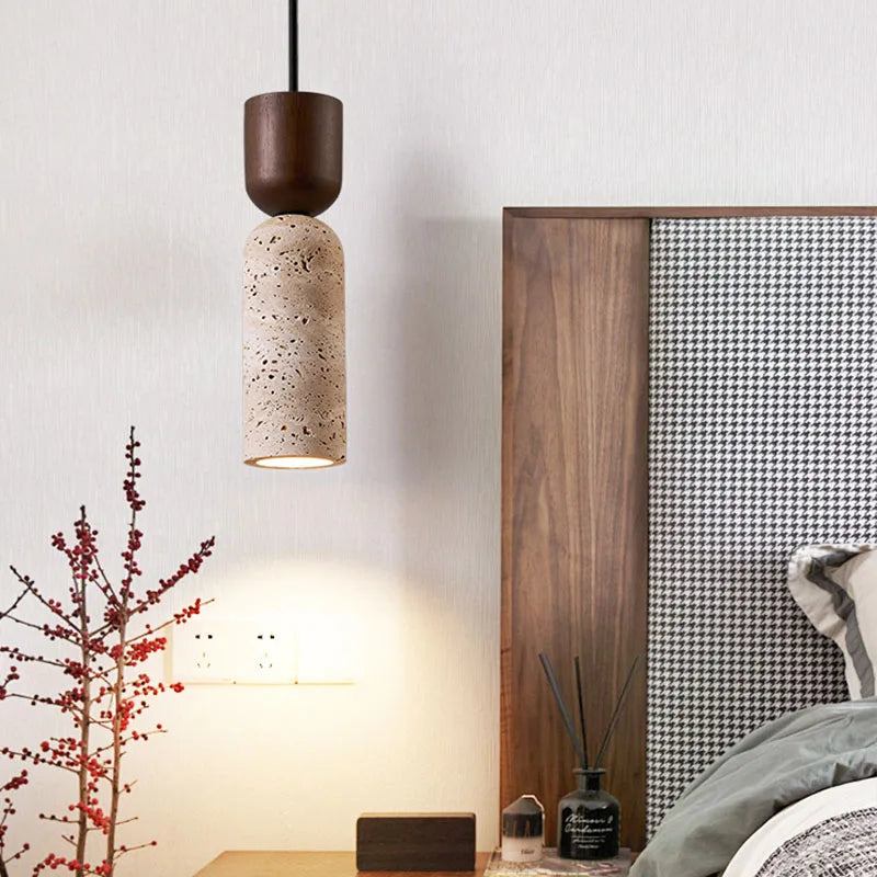 Pendente de Teto em Pedra Travertino Natural E27 Bivolt Estilo Japonês para Quarto e Sala de Jantar