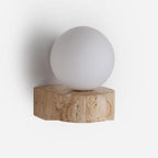 Arandela de Parede em Pedra Travertino e Vidro Fosco G9 Bivolt Wabi-Sabi Bidirecional para Sala e Quarto