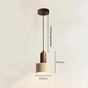 Pendente de Teto Cilíndrico em Pedra Travertino e Madeira E27 Bivolt Wabi-Sabi para Quarto e Sala de Jantar
