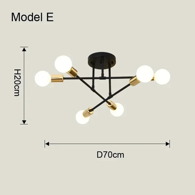 Lustre de Teto em Metal 6 Braços E27 Bivolt 70cm para Sala de Estar e Jantar