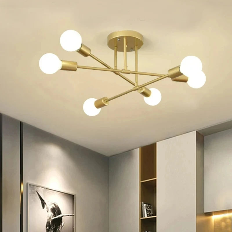 Lustre de Teto em Metal 6 Braços E27 Bivolt 70cm para Sala de Estar e Jantar