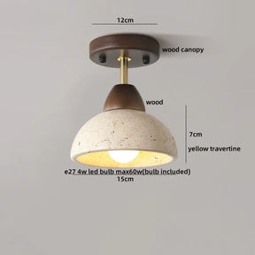 Plafon de Teto em Travertino Natural e Madeira E27 Bivolt Arquitetônico para Sala e Quarto