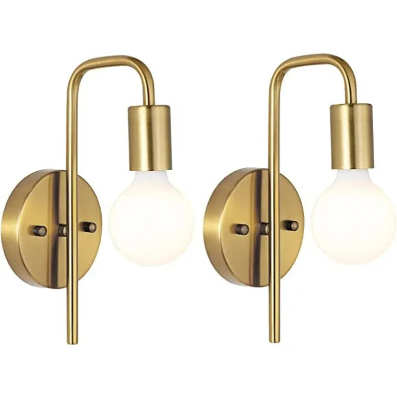 Arandela de Parede Curva em Ferro Dourado e Preto E27 19cm para Quarto e Sala de Estar
