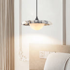 Pendente de Teto em Pedra Mármore Natural LED 12W Bivolt Formato Disco para Quarto e Sala de Jantar