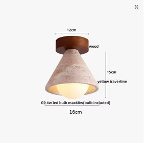 Plafon de Teto em Travertino Natural e Madeira E27 Bivolt Arquitetônico para Sala e Quarto