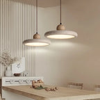 Pendente de Teto em Pedra Travertino Natural e Madeira LED Luz Quente Bivolt para Sala de Jantar e Quarto