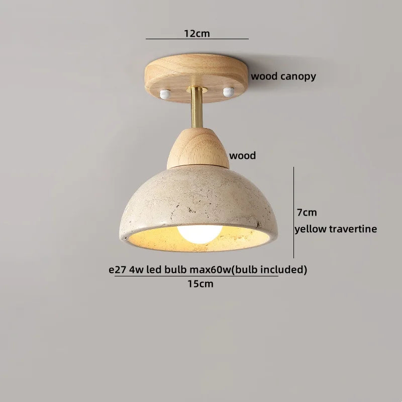 Plafon de Teto em Travertino Natural e Madeira E27 Bivolt Arquitetônico para Sala e Quarto