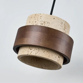 Pendente de Teto em Pedra Travertino e Madeira E27 Bivolt Estilo Japonês para Sala de Jantar e Quarto