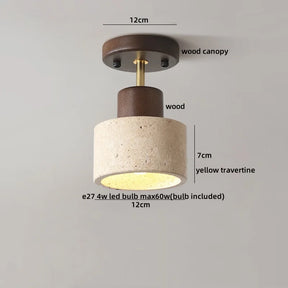 Plafon de Teto em Travertino Natural e Madeira E27 Bivolt Arquitetônico para Sala e Quarto