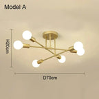 Lustre de Teto em Metal 6 Braços E27 Bivolt 70cm para Sala de Estar e Jantar