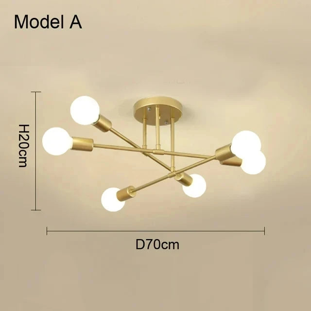 Lustre de Teto em Metal 6 Braços E27 Bivolt 70cm para Sala de Estar e Jantar