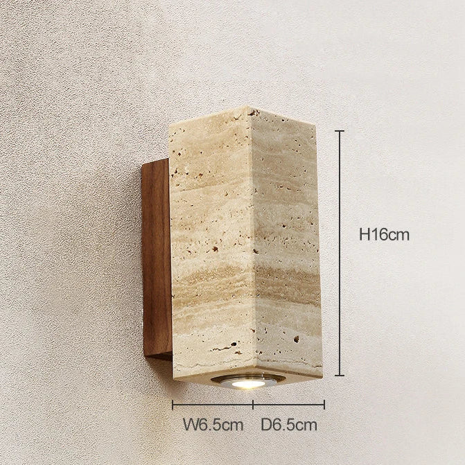 Arandela de Parede em Pedra Travertino e Madeira Bivolt Wabi-Sabi Bidirecional para Quarto e Sala