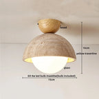 Plafon de Teto em Travertino Natural e Madeira E27 Bivolt Arquitetônico para Sala e Quarto