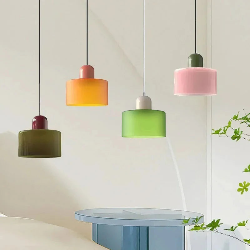 Pendente de Teto em Vidro Colorido e Metal E27 5W Bivolt Estilo Nórdico para Sala de Jantar e Quarto