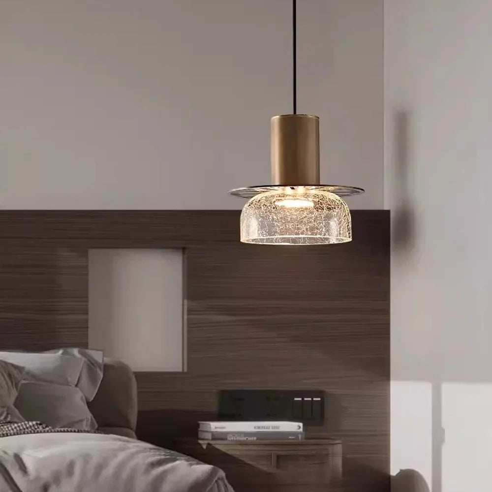 Pendente de Teto em Vidro Craquelado e Metal E27 Bivolt Estilo Retrô para Sala de Jantar e Quarto