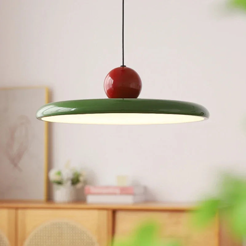 Pendente de Teto em Metal com Disco e Esfera LED Integrado Bivolt Estilo Europeu para Sala de Jantar e Quarto
