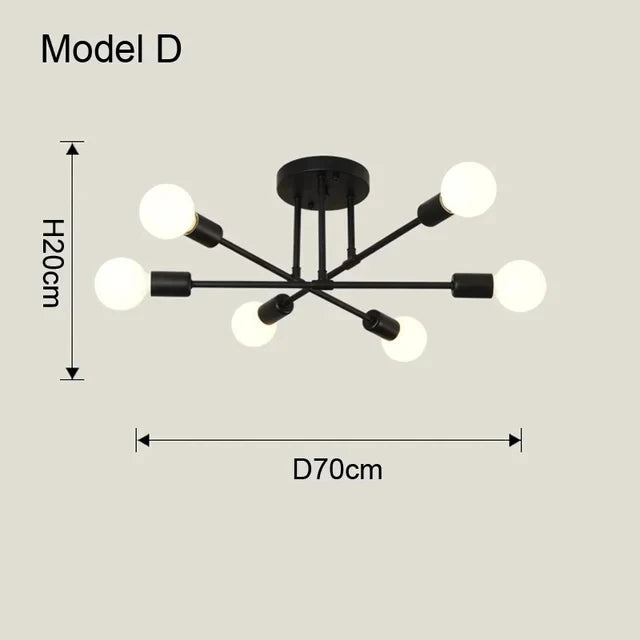 Lustre de Teto em Metal 6 Braços E27 Bivolt 70cm para Sala de Estar e Jantar