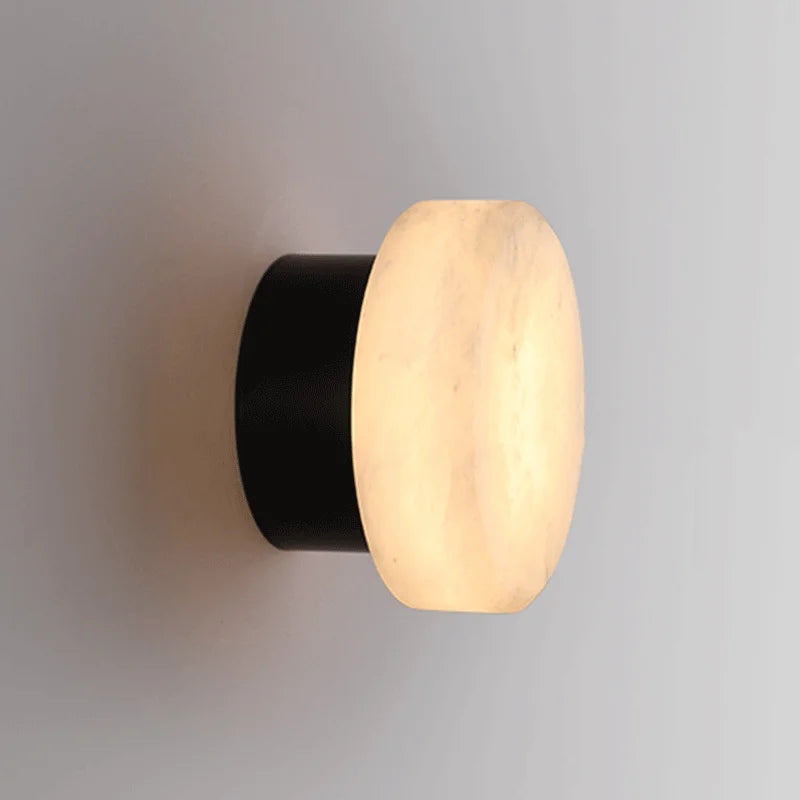 Arandela de Parede Circular em Mármore Natural e Cobre LED Bivolt Nórdica para Quarto e Sala