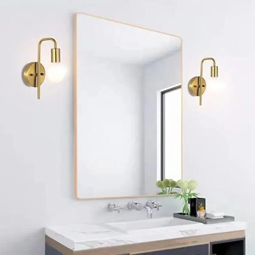 Arandela de Parede Curva em Ferro Dourado e Preto E27 19cm para Quarto e Sala de Estar