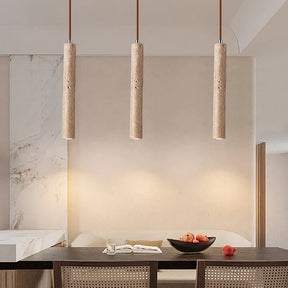 Pendente de Teto Tubular Slim em Pedra Travertino Natural G4 5W Bivolt Estilo Japonês para Quarto e Sala de Jantar