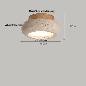 Plafon de Teto em Travertino Natural e Madeira E27 Bivolt Arquitetônico para Sala e Quarto