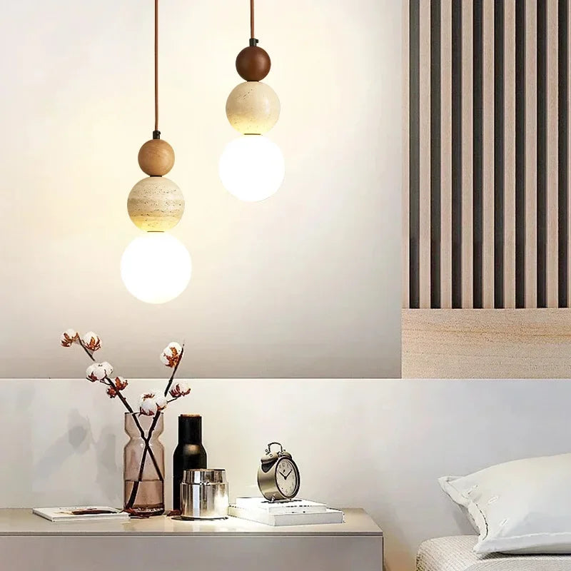 Pendente de Teto em Pedra Natural LED Integrado Bivolt Estilo Bauhaus para Quarto e Sala de Jantar