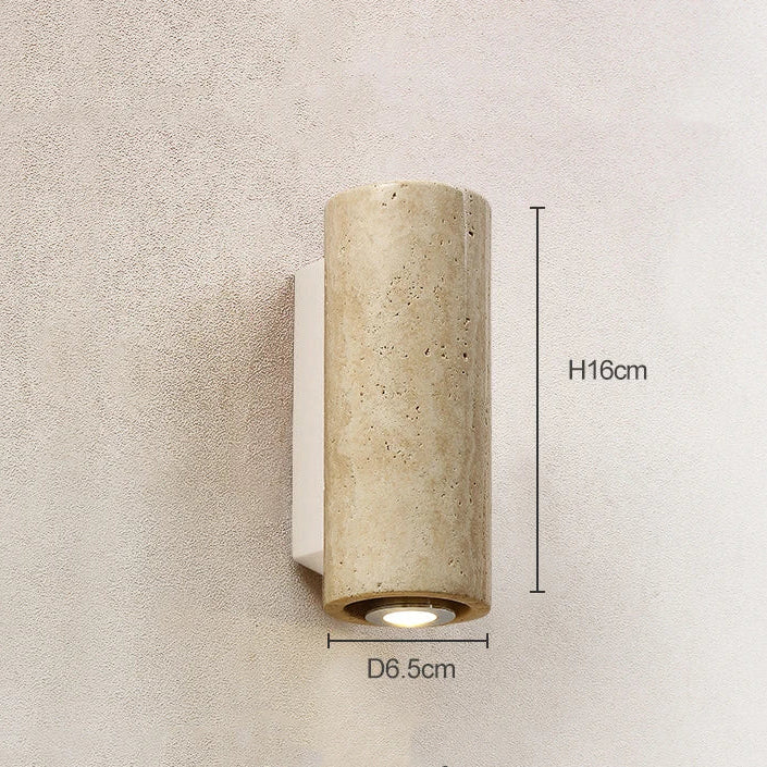 Arandela de Parede em Pedra Travertino e Madeira Bivolt Wabi-Sabi Bidirecional para Quarto e Sala