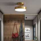 Luminária de Teto em Cobre LED Integrado 15cm Bivolt Preto Fosco com Interior Dourado para Sala e Quarto