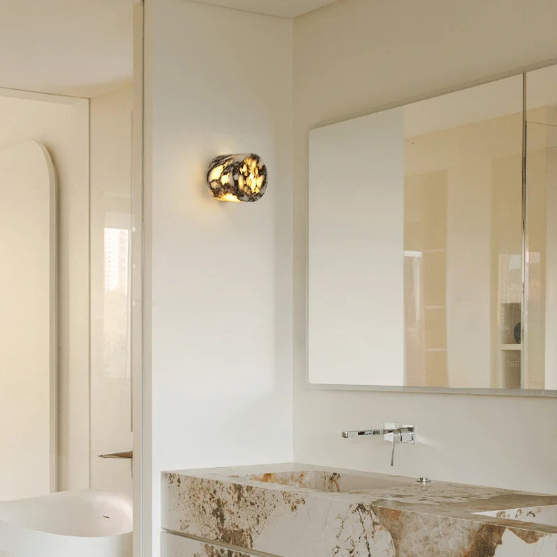 Arandela de Parede Cilíndrica em Mármore Natural Preto G9 Bivolt Bidirecional para Quarto e Sala