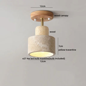 Plafon de Teto em Travertino Natural e Madeira E27 Bivolt Arquitetônico para Sala e Quarto