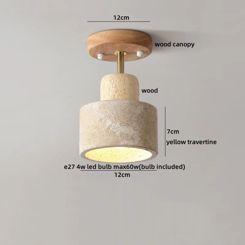 Plafon de Teto em Travertino Natural e Madeira E27 Bivolt Arquitetônico para Sala e Quarto