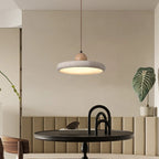 Pendente de Teto em Pedra Travertino Natural e Madeira LED Luz Quente Bivolt para Sala de Jantar e Quarto