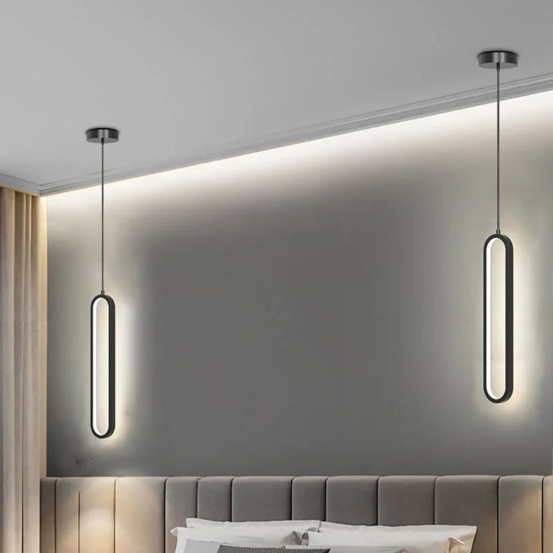Pendente de Teto Oval em Ferro LED Integrado 16W–36W Bivolt Minimalista para Quarto e Sala de Jantar