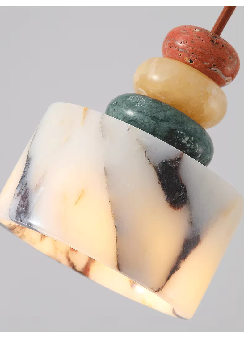 Pendente de Teto em Pedra Natural Mármore Colorido E27 Bivolt para Quarto e Sala de Jantar