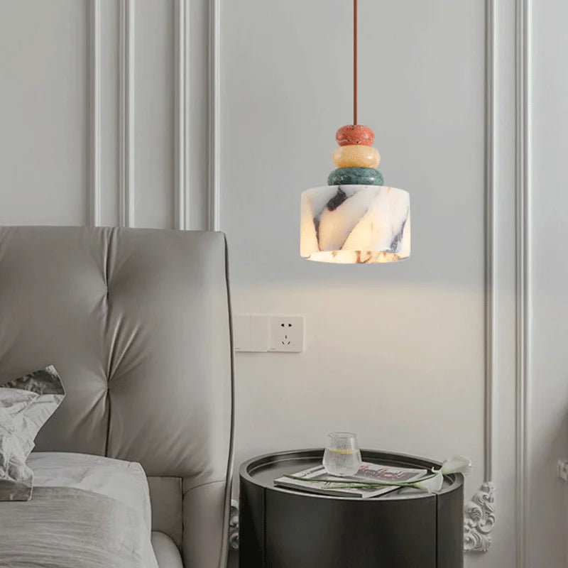 Pendente de Teto em Pedra Natural Mármore Colorido E27 Bivolt para Quarto e Sala de Jantar