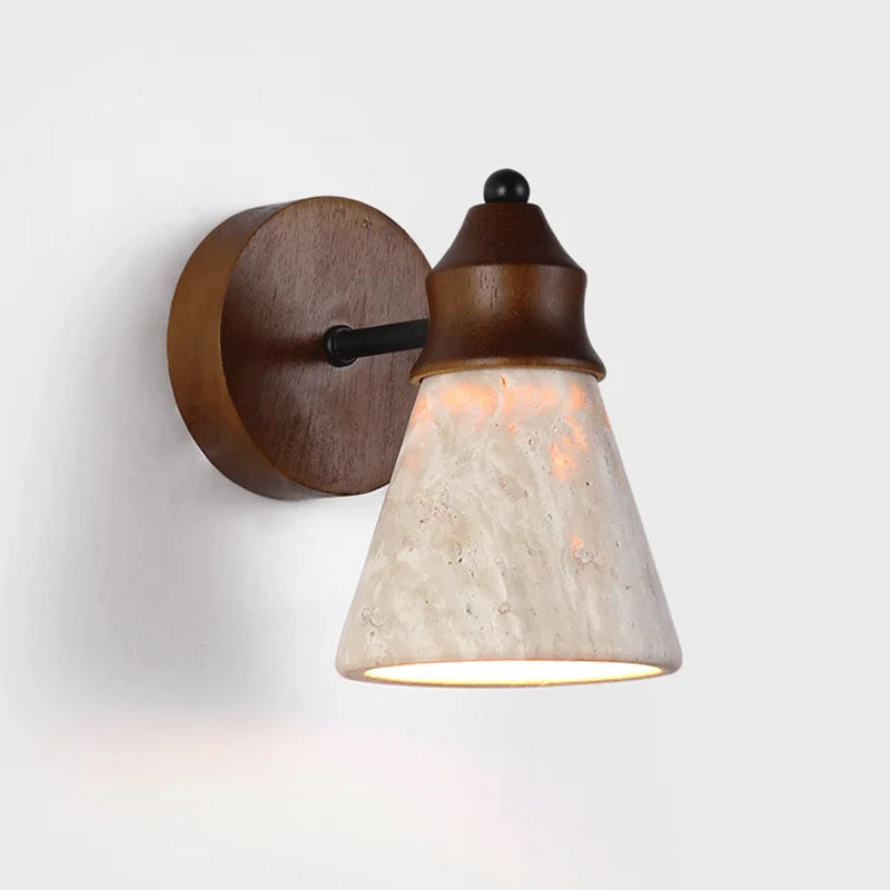 Arandela de Parede em Pedra Travertino Natural e Madeira E27 Bivolt para Quarto e Sala