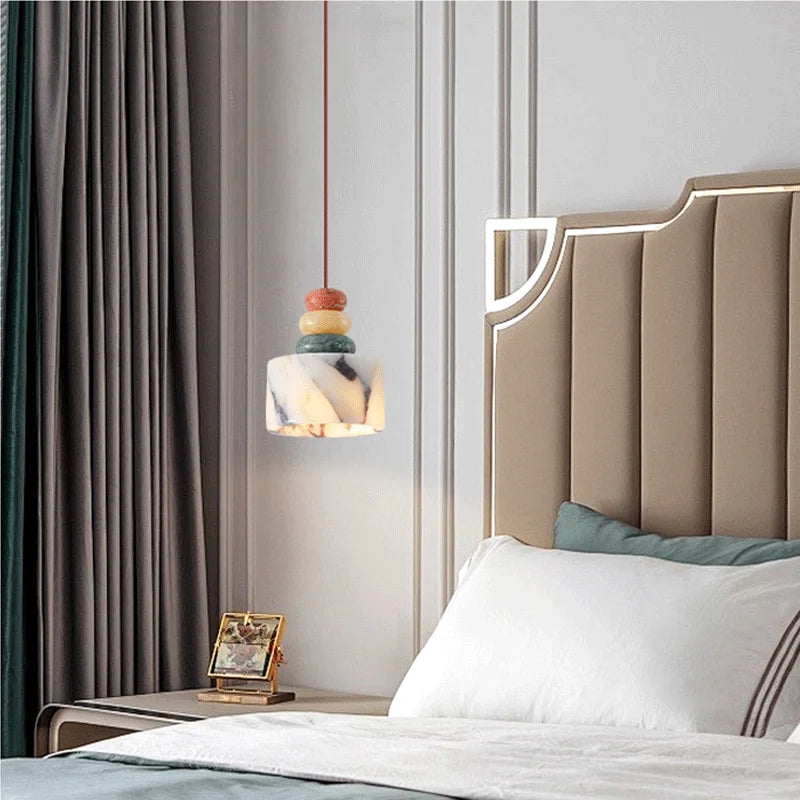 Pendente de Teto em Pedra Natural Mármore Colorido E27 Bivolt para Quarto e Sala de Jantar