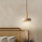 Pendente de Teto em Travertino Natural e Madeira 12W Bivolt Wabi-Sabi 15cm para Quarto e Sala de Jantar