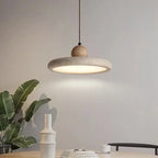 Pendente de Teto em Pedra Travertino Natural e Madeira LED Luz Quente Bivolt para Sala de Jantar e Quarto