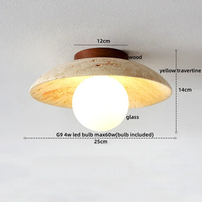 Plafon de Teto em Travertino Natural e Madeira E27 Bivolt Arquitetônico para Sala e Quarto