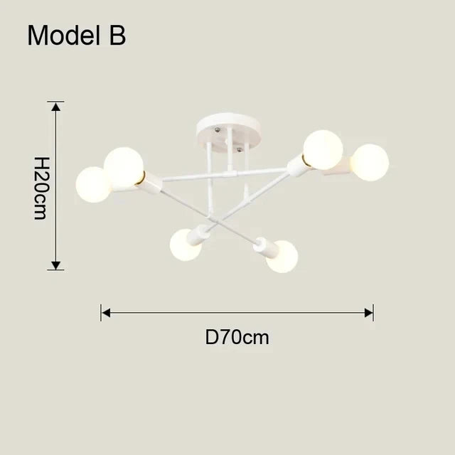 Lustre de Teto em Metal 6 Braços E27 Bivolt 70cm para Sala de Estar e Jantar