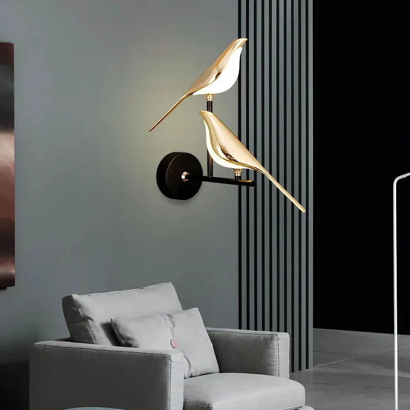 Arandela de Parede em Alumínio LED Integrado Bivolt Art Déco Pássaro para Sala e Quarto